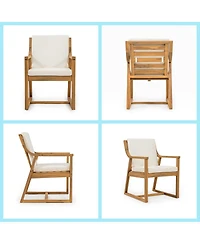 Asagikoiai 7 Piece Wooden Patio Dining Set with Umbrella Hole and Cushioned Chairs