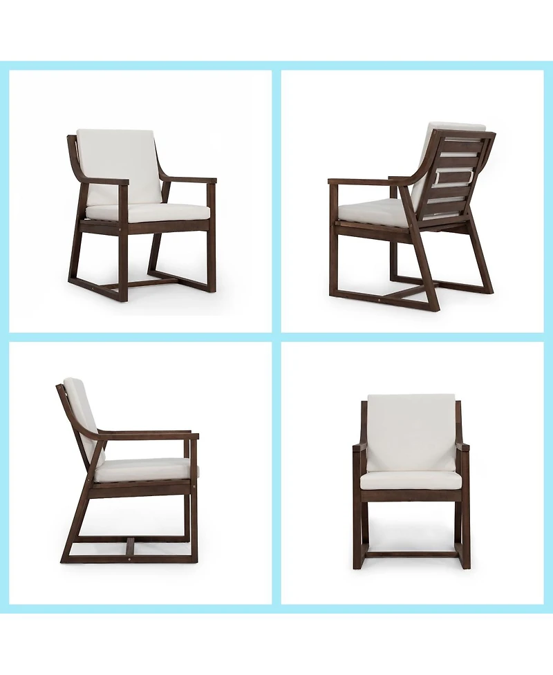 Asagikoiai 7 Piece Wooden Patio Dining Set with Umbrella Hole and Cushioned Chairs