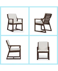 Asagikoiai 7 Piece Wooden Patio Dining Set with Umbrella Hole and Cushioned Chairs
