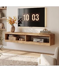 Tribesigns Solid Wood Floating Tv Stand:55" farmhouse wall mounted console. Media entertainment center for living room, bedroom, small space.