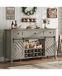 homfan 59 Inch Farmhouse Sideboard Buffet with Sliding Barn Door, 3 Drawers, Removable Wine Rack and Adjustable Shelf for Dining Room, Kitchen