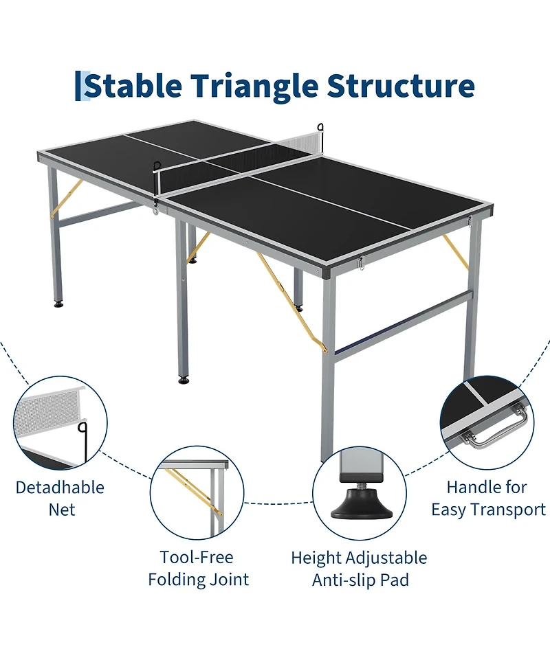 homfan Foldable Table Tennis with Engineered Wood Surface, Iron Frame Indoor Ping Pong for Home Game Room