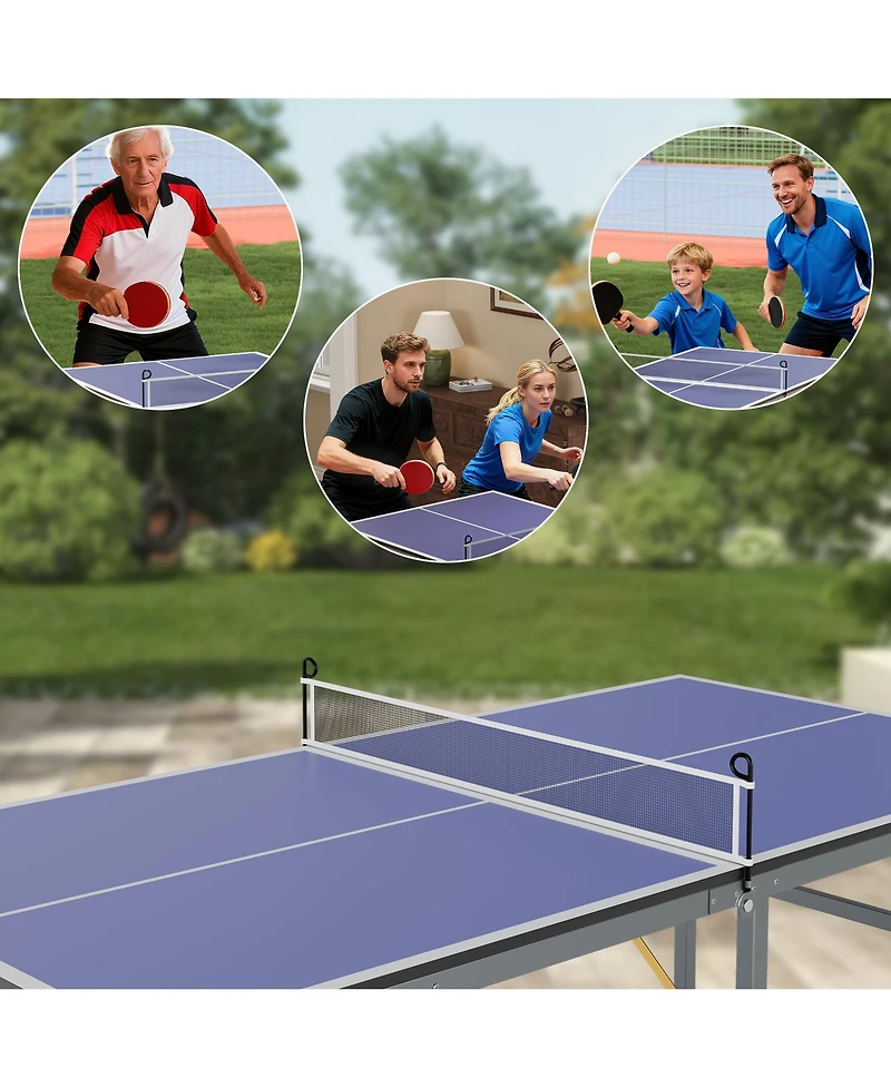 homfan Foldable Table Tennis with Engineered Wood Surface, Iron Frame Indoor Ping Pong for Home Game Room