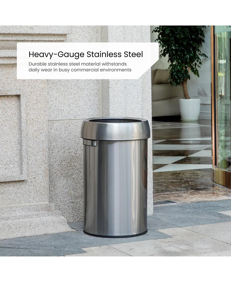 Home Zone Living 16 Gallon Stainless Steel Open Top Trash Can with Round Design