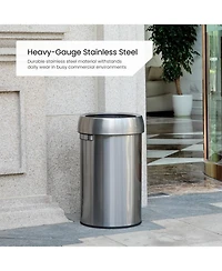Home Zone Living 16 Gallon Stainless Steel Open Top Trash Can with Round Design