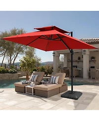 Pellebant 10x10Feet Outdoor Patio Double Top Square Aluminum Cantilever Umbrella with Umbrella Base