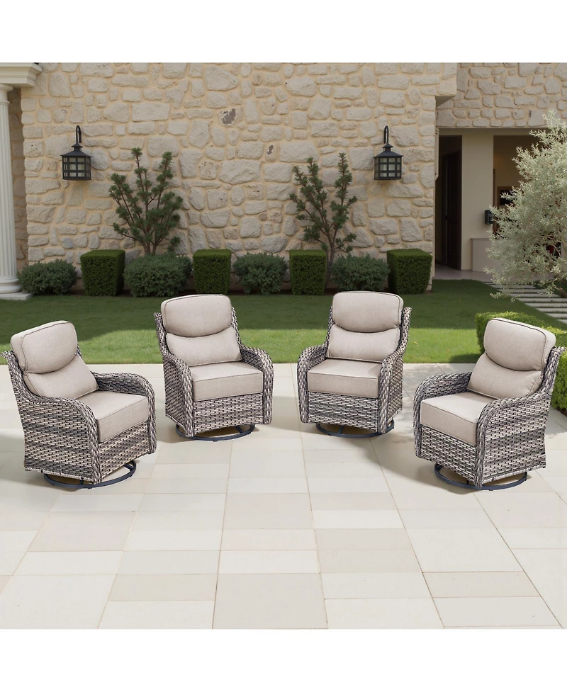 Pocassy Outdoor Swivel Rocker Patio Chairs Set of 4-6" Thick Cushion 4 Piece Furniture All Weather Comfortable Wicker Conversation