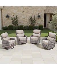 Pocassy Outdoor Swivel Rocker Patio Chairs Set of 4-6" Thick Cushion 4 Piece Furniture All Weather Comfortable Wicker Conversation
