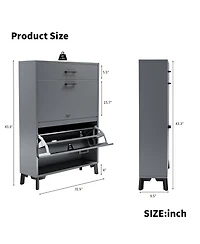 Clihome Shoe Storage Cabinet, Free Standing Organizer with 2 Flip Drawers, Hidden Rack