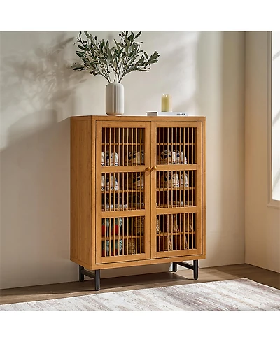 Clihome Shoe Cabinet with Shutter Doors, 6-Tier Entryway Adjustable Shelves, Wooden Rack Organizer