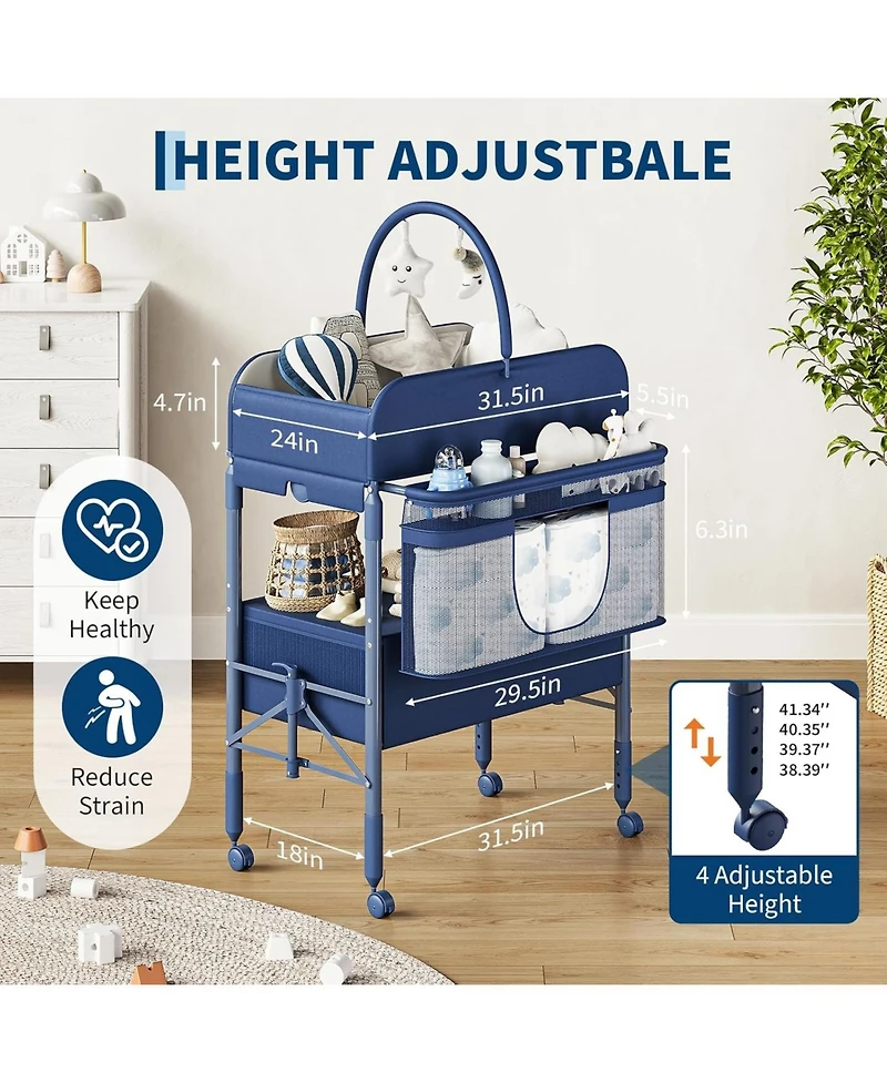gaomon Baby Changing Table, Versatile Folding Changing Table with Wheels and 2 Drawers