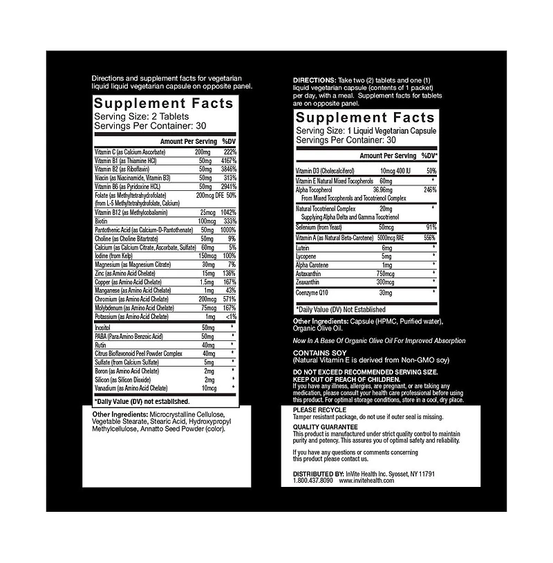 InviteHealth Core Foundation Multivitamin 30 Day VitaPak Regimen 2 Tablets and 1 Vegetarian Capsule per VitaPak