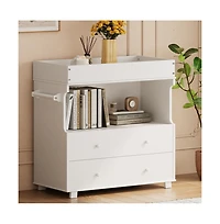 gaomon Modern Wooden Baby Changing Table Dresser with Drawers and Shelves Multi Use Station for Nursery Bedroom Kids Room