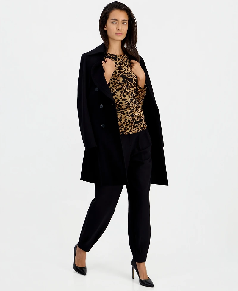 Bar Iii Women's Leopard-Print Ruched Mesh Top, Macy's Exclusive