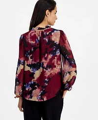 Bar Iii Women's Ruffle Tie Neck Long-Sleeve V-Neck Blouse, Macy's Exclusive