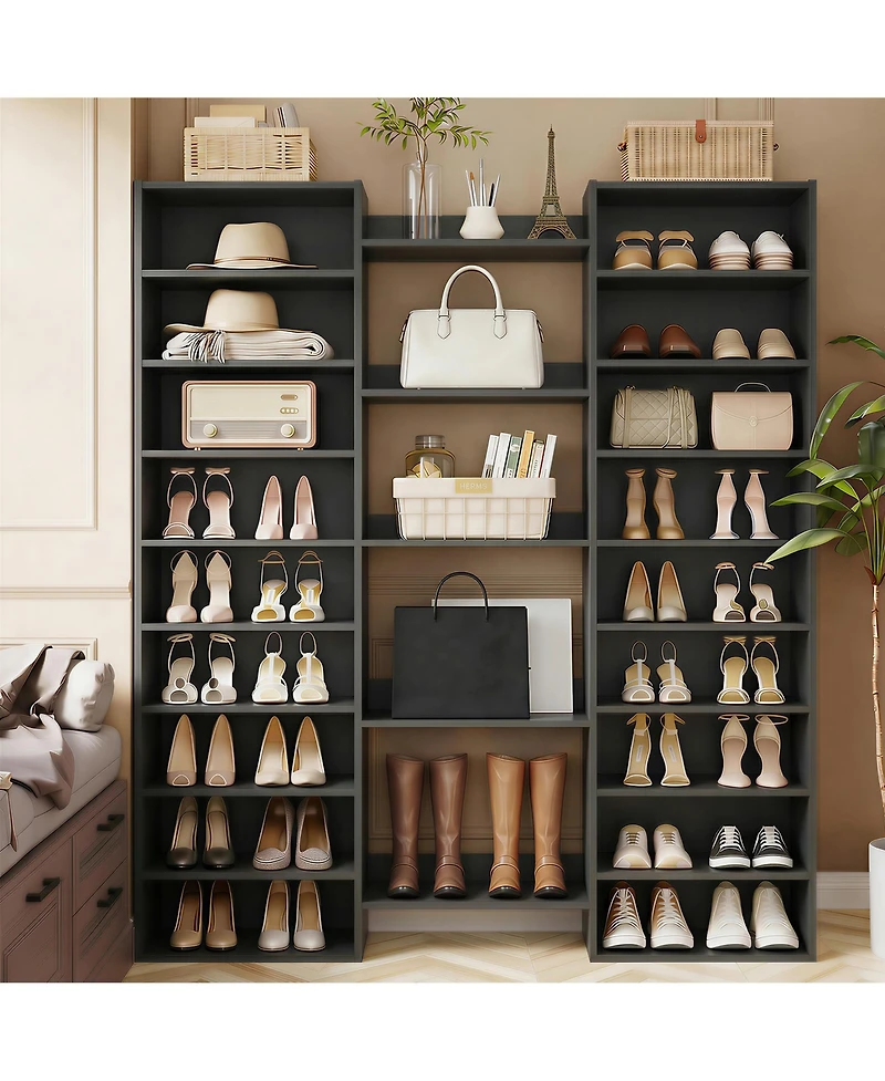 Aheaplus 10-Tier Wooden Shoes Storage Cabinet with 23 Adjustable Shelves, Rack