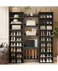 Aheaplus 10-Tier Wooden Shoes Storage Cabinet with 23 Adjustable Shelves, Rack