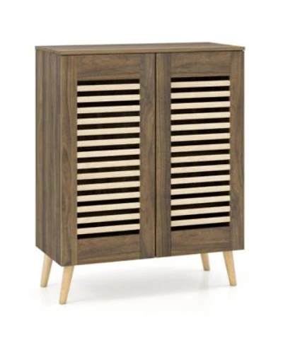 Slickblue Entryway Shoe Cabinet with Louvered Doors Removable Shelving