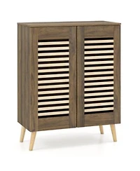 Slickblue Entryway Shoe Cabinet with Louvered Doors Removable Shelving