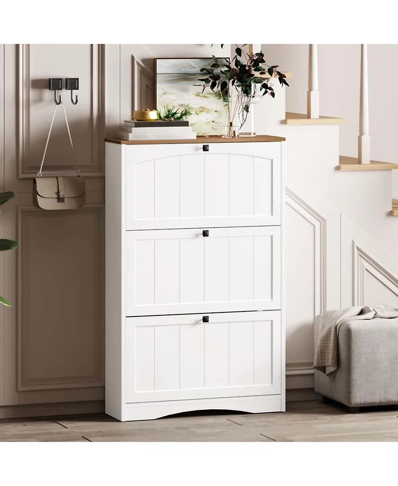 Slickblue Farmhouse Shoe Rack Cabinet with Flip Drawer Storage