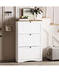 Slickblue Farmhouse Shoe Rack Cabinet with Flip Drawer Storage