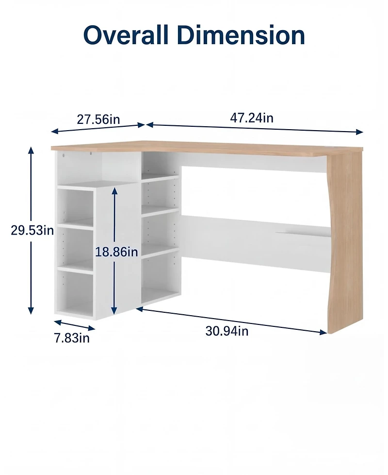 gaomon L Shaped Desk with Storage Shelves, Small Corner Desk for Small Spaces, Reversible Oak Wood Finish