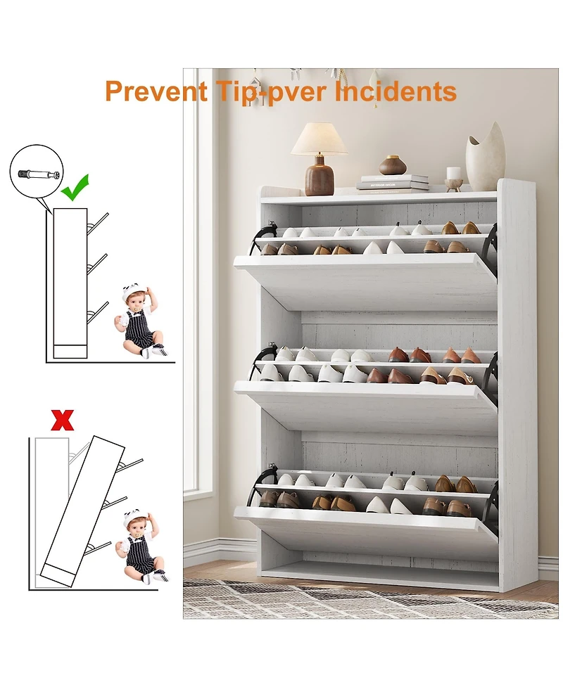 homfan Shoe Cabinet with 3 Flip Drawers - Hidden Wood Shoe Storage Cabinet for Entryway Hallway Living Room