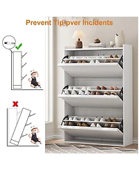 homfan Shoe Cabinet with 3 Flip Drawers - Hidden Wood Shoe Storage Cabinet for Entryway Hallway Living Room