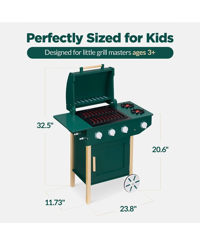 Best Choice Products Kids Wooden Bbq Grill Playset with 28 Accessories, Pretend Outdoor Kitchen Toy with Storage