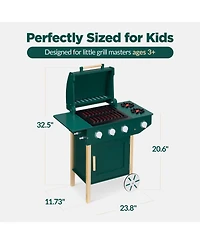 Best Choice Products Kids Wooden Bbq Grill Playset with 28 Accessories, Pretend Outdoor Kitchen Toy with Storage