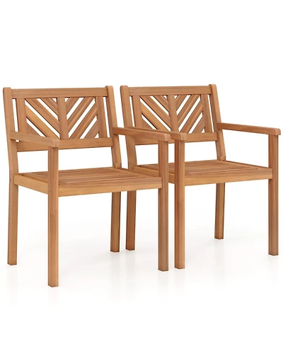 Slickblue Set of 2 Acacia Wood Patio Dining Chairs for Outdoor Garden and Backyard Seating-Teak Finish