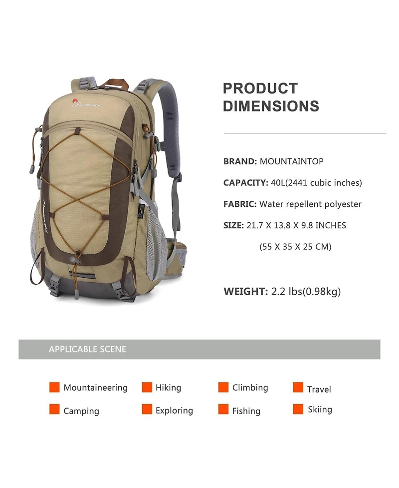 Mountaintop 40 Liter Hiking Backpack Lightweight Travel Backpack for Men Women Outdoor Backpacking Camping