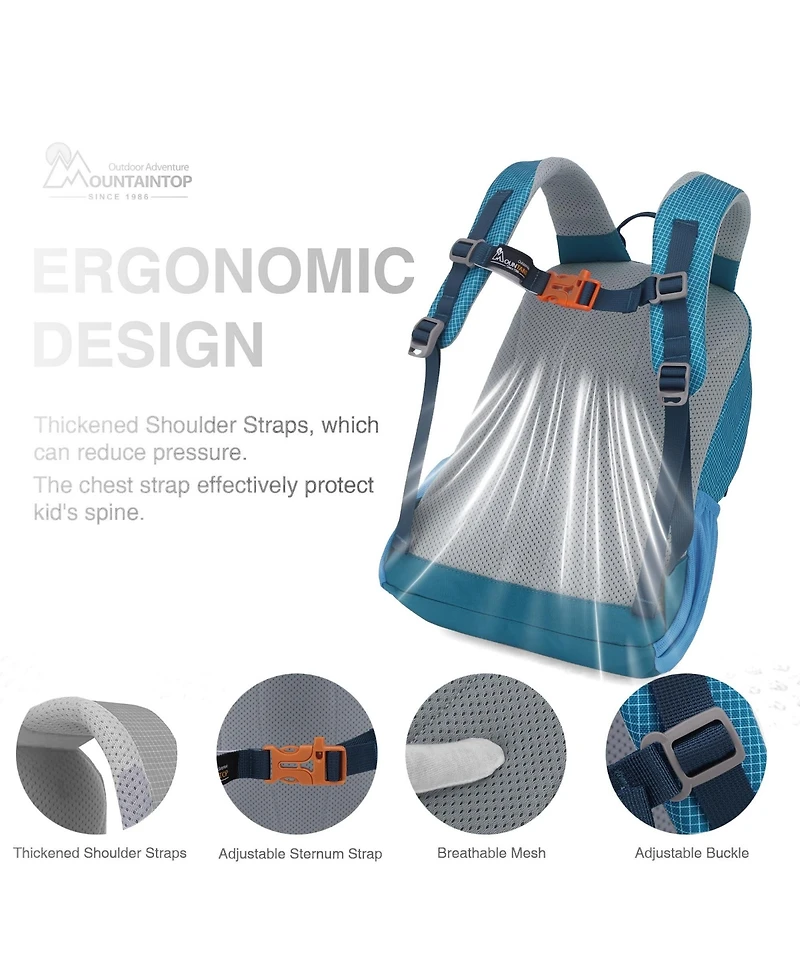Mountaintop 15 liter Kids Backpack for 5 to 7 Year Olds Lightweight Kindergarten Hiking Backpack for Boys Girls