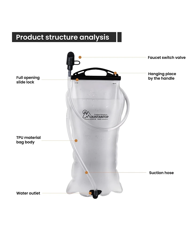 Mountaintop 40 Liter Hiking Backpack with 3 Hydration Bladder for Men Women Camping Climbing