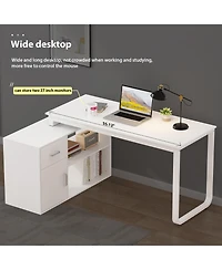 Homsee Corner Desk with Storage - L-Shaped Computer Table and Cabinet Combo Writing Desk with Drawer and Shelves