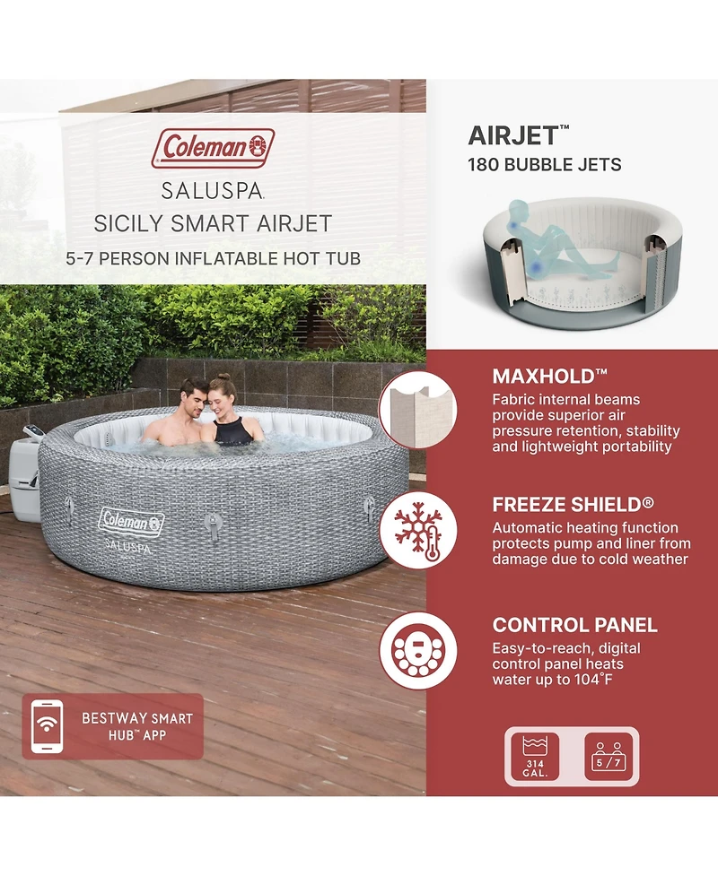 Coleman Sicily Inflatable AirJet Hot Tub with 2 SaluSpa Seat and Headrest Pillow