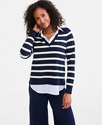 Style & Co Petite Stripe Collared Neck Long-Sleeve Sweater, Macy's Exclusive