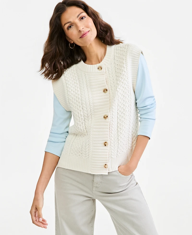 Style & Co Women's Cable-Knit Crewneck Cotton-Blend Sweater Vest, Macy's Exclusive