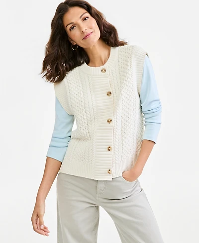 Style & Co Women's Cable-Knit Crewneck Cotton-Blend Sweater Vest, Macy's Exclusive