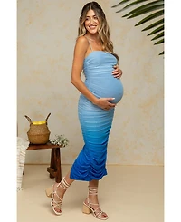 Pink Mesh Ombre Ruched Maternity Midi Dress