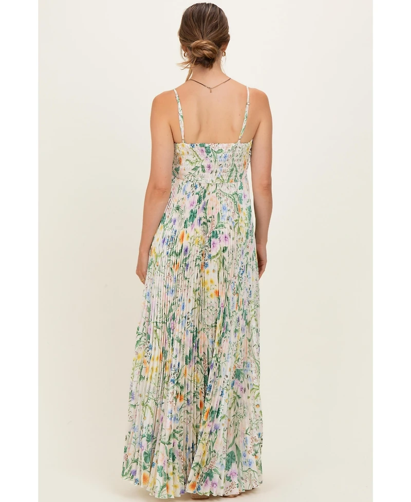 Pinkblush Maternity Ivory Floral Pleated Sleeveless Maxi Dress