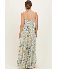 Pinkblush Maternity Ivory Floral Pleated Sleeveless Maxi Dress
