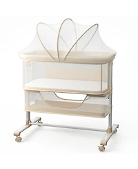 Kinder King Baby 3-in-1 Bassinet Bedside Sleeper with Adjustable Height, Mosquito Net and Wheels