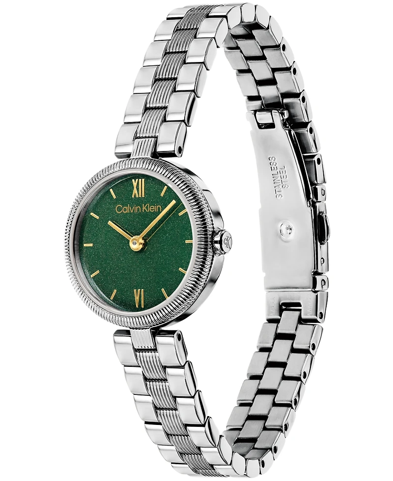 Calvin Klein Women's Gleam Silver-Tone Stainless Steel Bracelet Watch 24mm