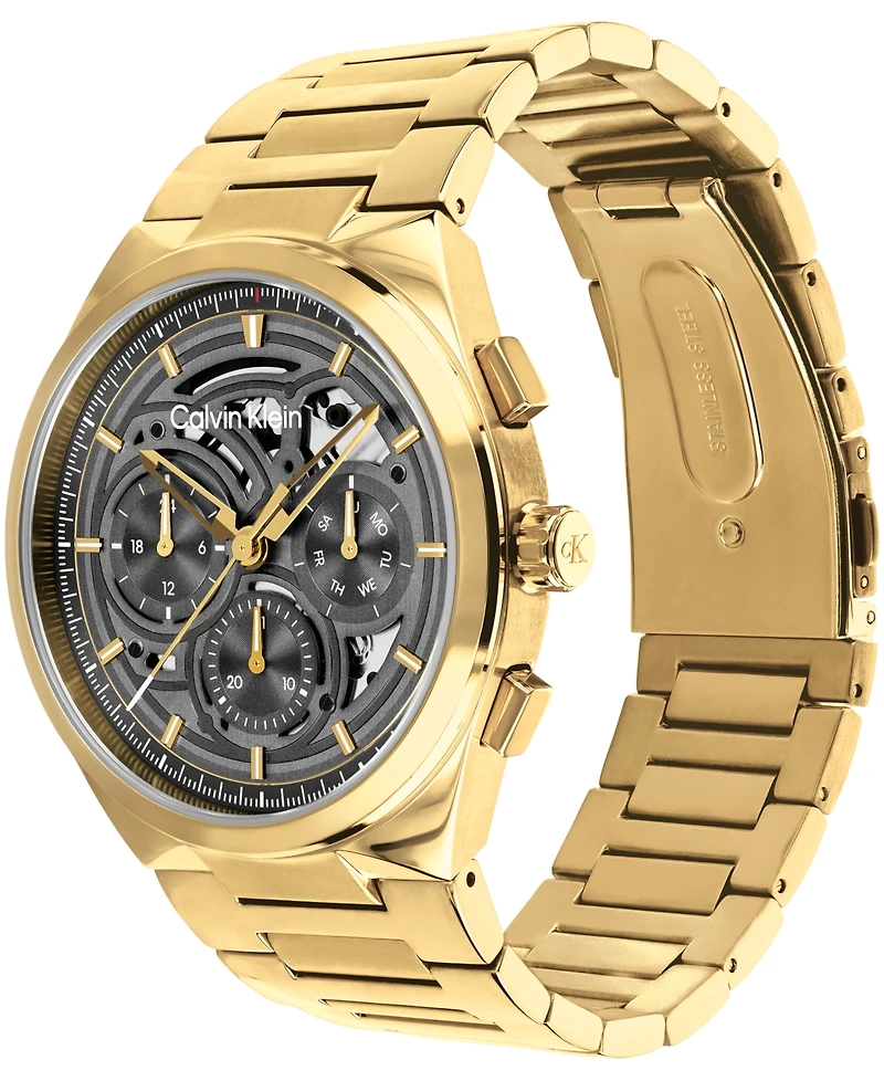 Calvin Klein Men's Distinguish Skeleton Gold-Tone Stainless Steel Bracelet Watch 44mm