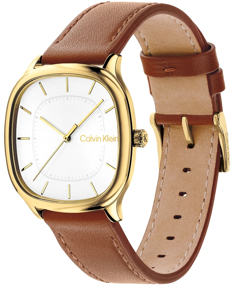 Calvin Klein Men's Ck Shape Tan Leather Strap Watch 37mm