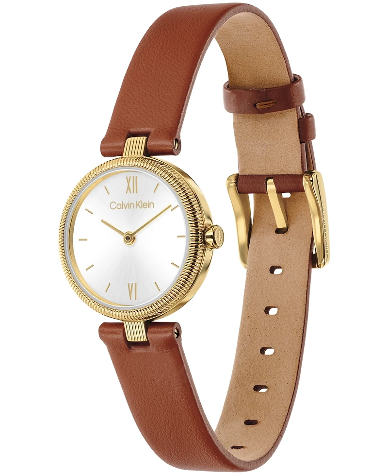 Calvin Klein Women's Gleam Tan Leather Strap Watch 24mm