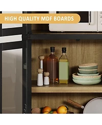gaomon 6-Shelf Bookcase with Glass Doors, Modern Wooden Display Cabinet for Storage