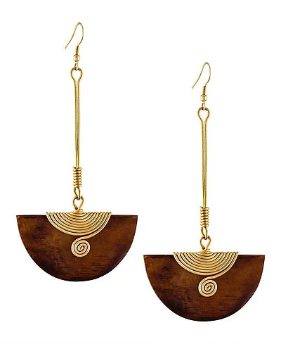 Pinduli Handmade Brass & Wood Drop Earrings – Elegant Statement Design