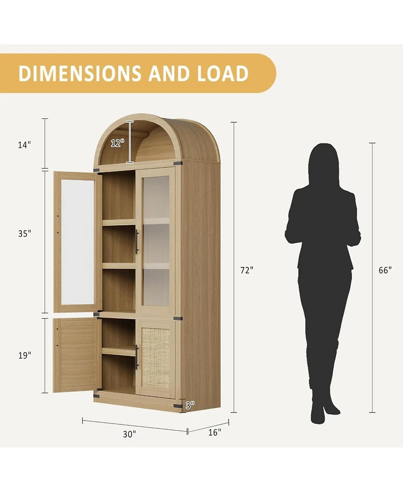 gaomon 6-Shelf Bookcase with Glass Doors, Modern Wooden Display Cabinet for Storage